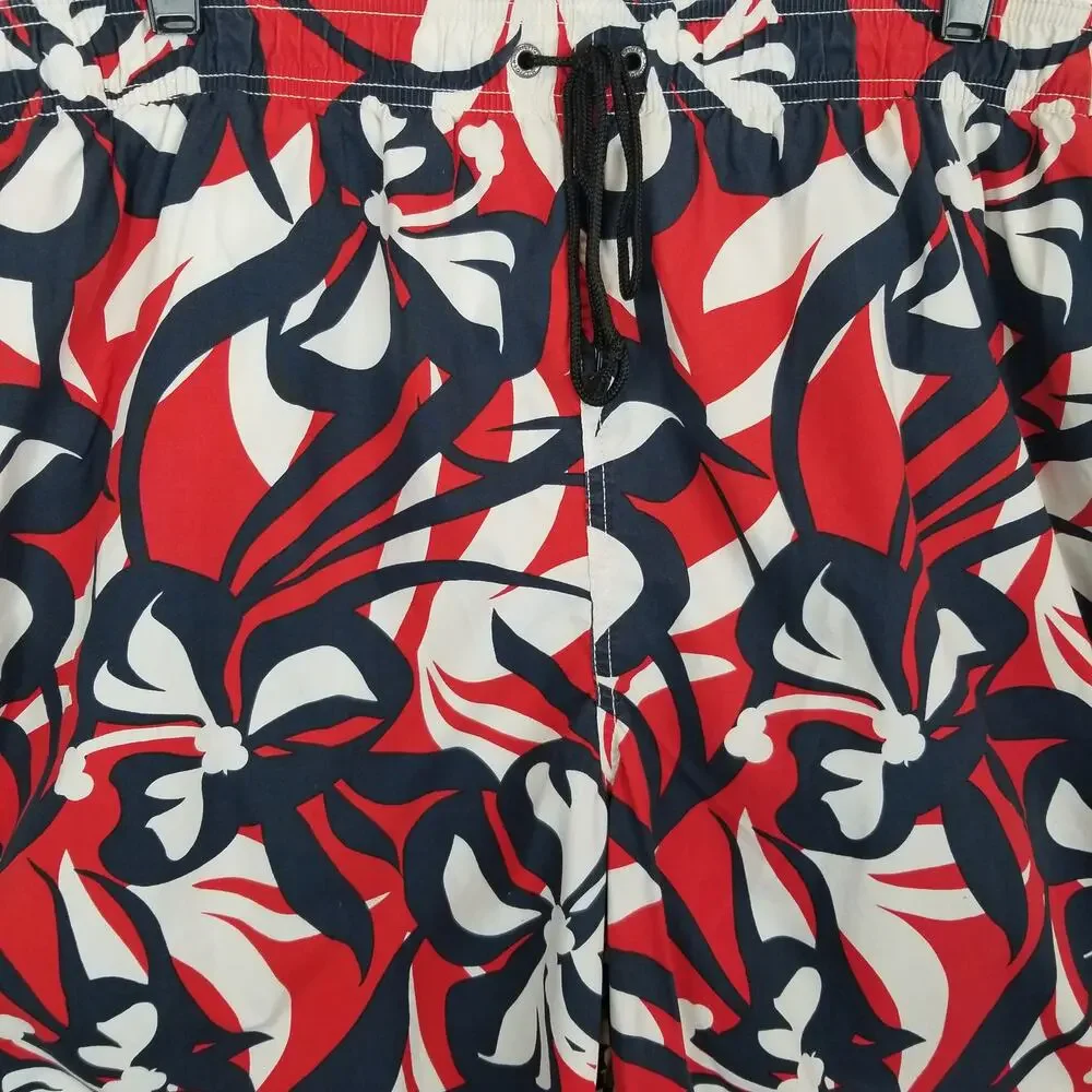 Tommy Hilfiger Men's Mesh Lined Swim Trunks Board Shorts Red White Blue Large